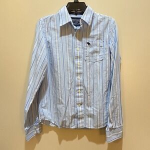 Abercrombie Button Down Shirt Boys Youth Blue‎ White Striped Long Sleeve XL